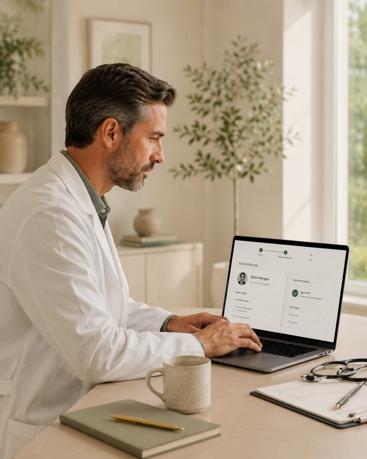 A physician reading baseline labs